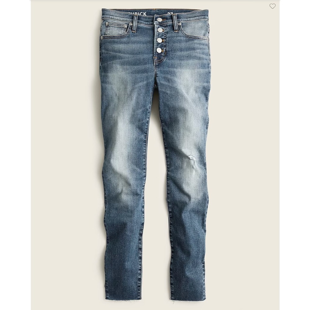 J.Crew 9''Toothpick Skinny Jeans 32 Blue Distressed Button Fly Raw Hem BA577